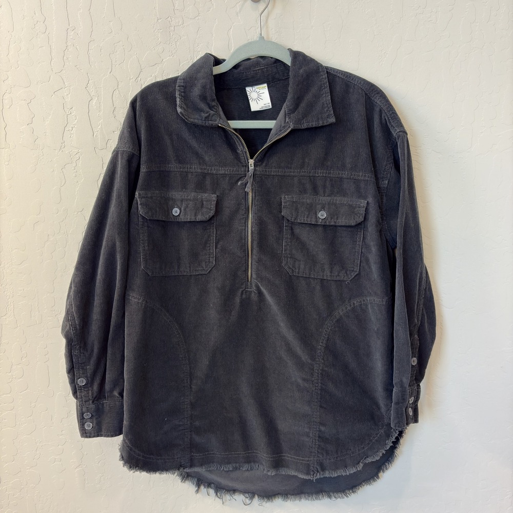 OFFLINE by Aerie Corduroy Quarter Zip Pullover‎ Frayed Hem Shirt Black XS